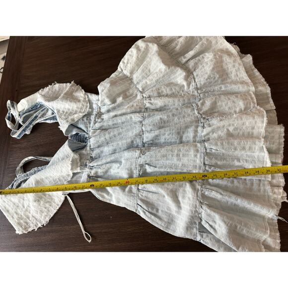 Free People Undone Mini Dress Blue Deep V-Neck Tiered Boho Beachy S - Picture 9 of 10